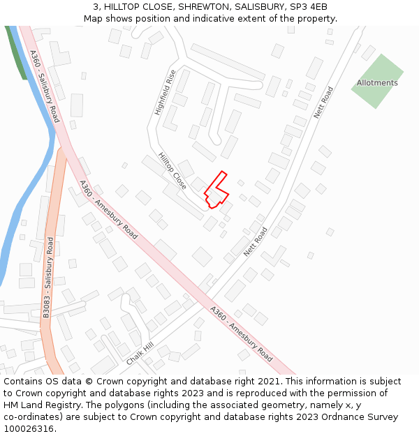 3, HILLTOP CLOSE, SHREWTON, SALISBURY, SP3 4EB: Location map and indicative extent of plot