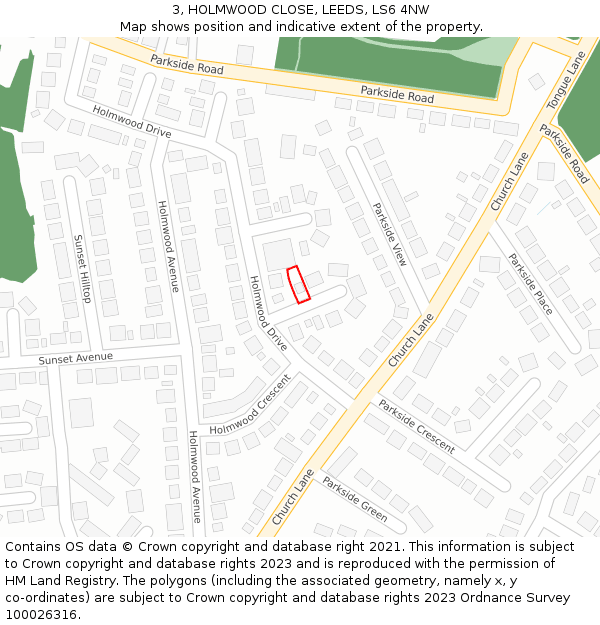 3, HOLMWOOD CLOSE, LEEDS, LS6 4NW: Location map and indicative extent of plot