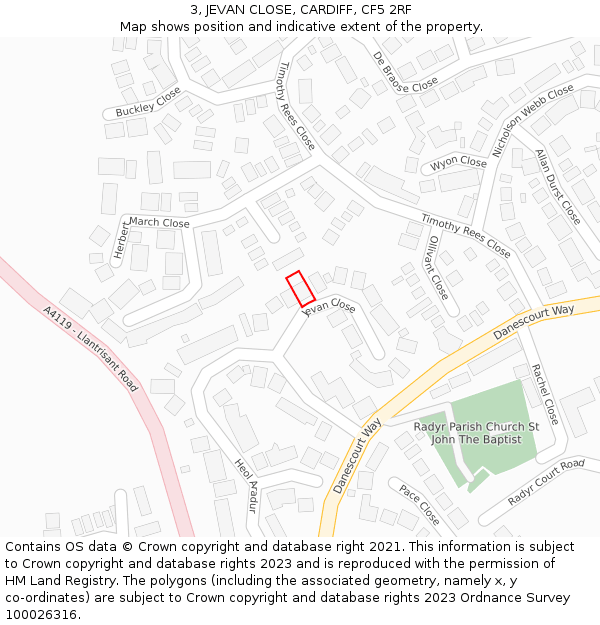 3, JEVAN CLOSE, CARDIFF, CF5 2RF: Location map and indicative extent of plot