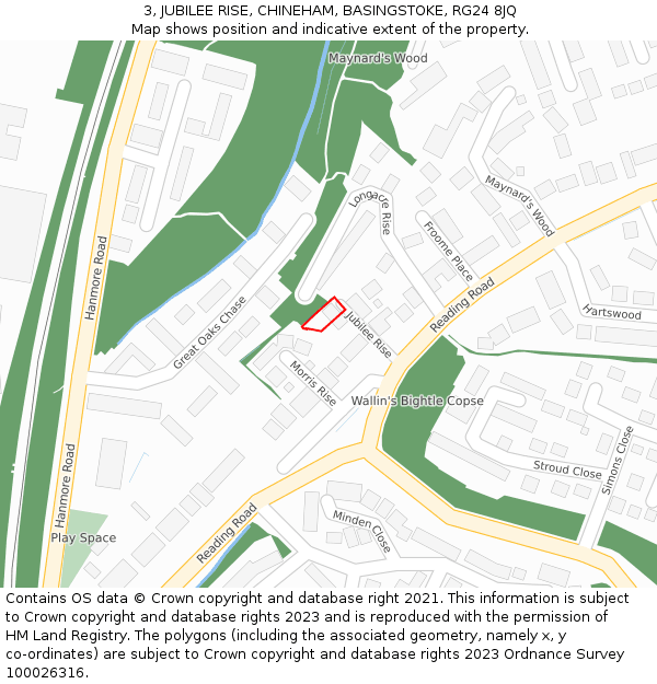 3, JUBILEE RISE, CHINEHAM, BASINGSTOKE, RG24 8JQ: Location map and indicative extent of plot