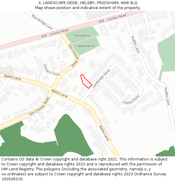 3, LANDSCAPE DENE, HELSBY, FRODSHAM, WA6 9LG: Location map and indicative extent of plot