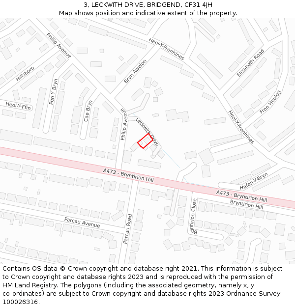 3, LECKWITH DRIVE, BRIDGEND, CF31 4JH: Location map and indicative extent of plot