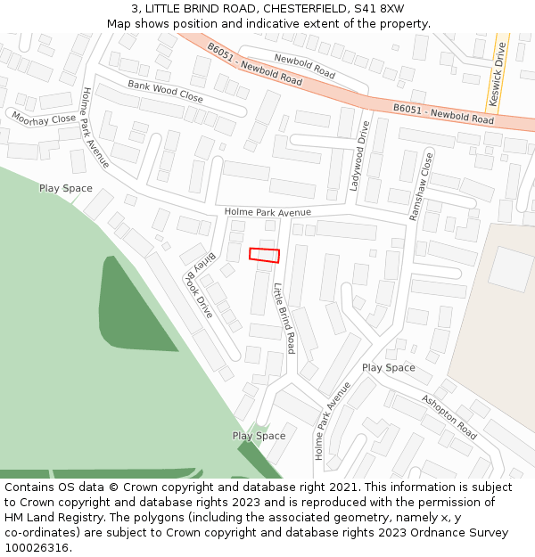 3, LITTLE BRIND ROAD, CHESTERFIELD, S41 8XW: Location map and indicative extent of plot