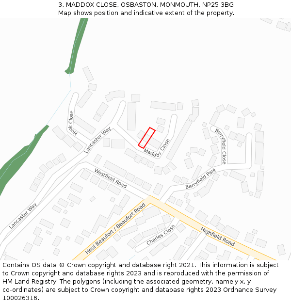 3, MADDOX CLOSE, OSBASTON, MONMOUTH, NP25 3BG: Location map and indicative extent of plot