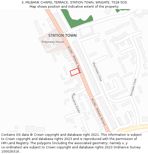 3, MILBANK CHAPEL TERRACE, STATION TOWN, WINGATE, TS28 5DS: Location map and indicative extent of plot