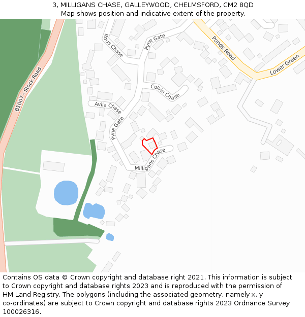 3, MILLIGANS CHASE, GALLEYWOOD, CHELMSFORD, CM2 8QD: Location map and indicative extent of plot