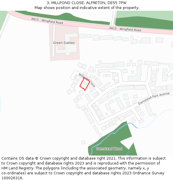 3, MILLPOND CLOSE, ALFRETON, DE55 7PW: Location map and indicative extent of plot