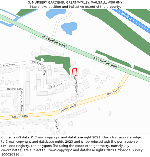 3, NURSERY GARDENS, GREAT WYRLEY, WALSALL, WS6 6NY: Location map and indicative extent of plot