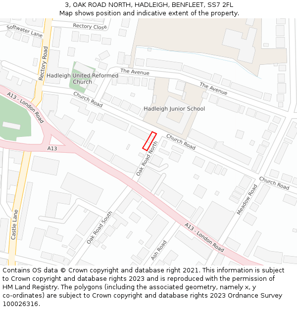 3, OAK ROAD NORTH, HADLEIGH, BENFLEET, SS7 2FL: Location map and indicative extent of plot