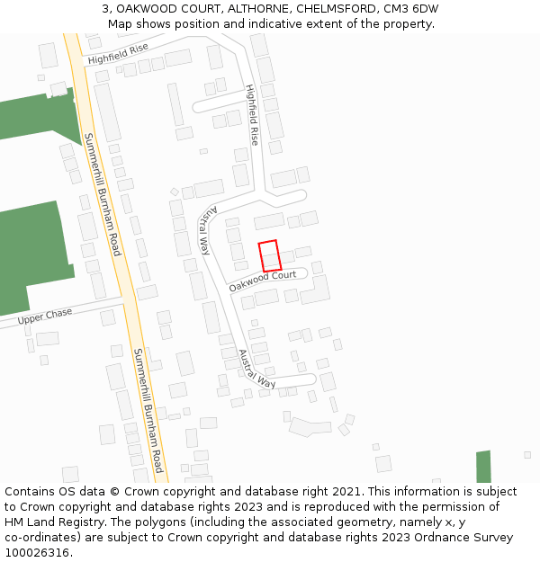 3, OAKWOOD COURT, ALTHORNE, CHELMSFORD, CM3 6DW: Location map and indicative extent of plot