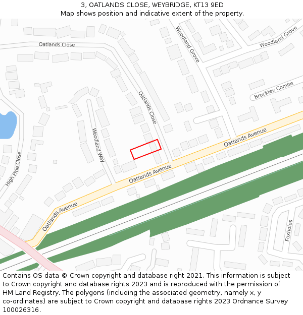3, OATLANDS CLOSE, WEYBRIDGE, KT13 9ED: Location map and indicative extent of plot
