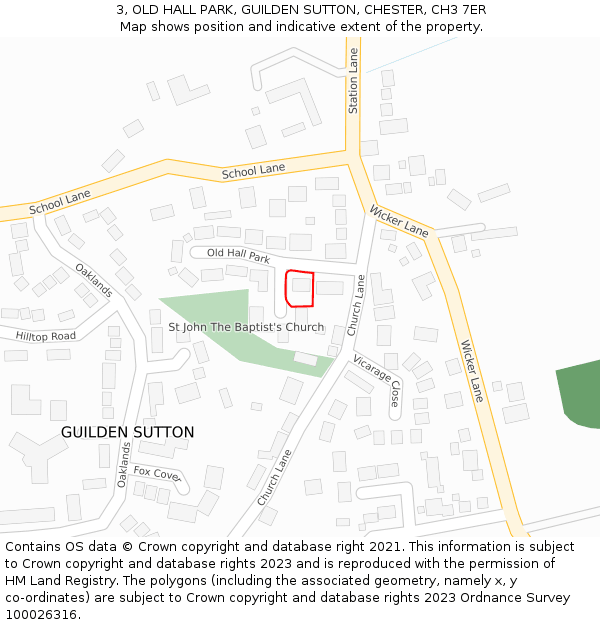 3, OLD HALL PARK, GUILDEN SUTTON, CHESTER, CH3 7ER: Location map and indicative extent of plot