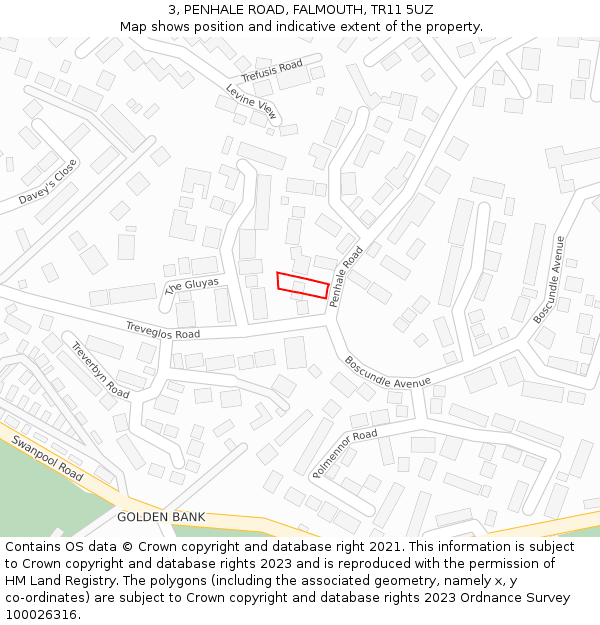 3, PENHALE ROAD, FALMOUTH, TR11 5UZ: Location map and indicative extent of plot