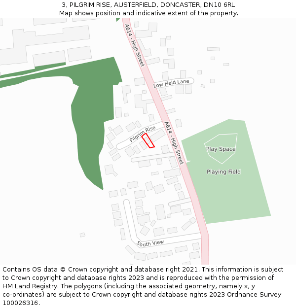 3, PILGRIM RISE, AUSTERFIELD, DONCASTER, DN10 6RL: Location map and indicative extent of plot