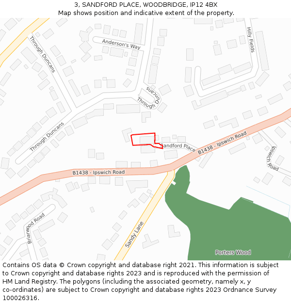 3, SANDFORD PLACE, WOODBRIDGE, IP12 4BX: Location map and indicative extent of plot