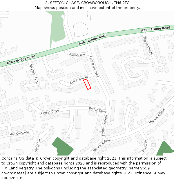 3, SEFTON CHASE, CROWBOROUGH, TN6 2TG: Location map and indicative extent of plot