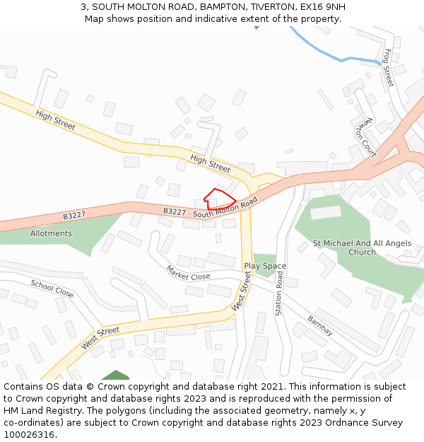 3, SOUTH MOLTON ROAD, BAMPTON, TIVERTON, EX16 9NH: Location map and indicative extent of plot