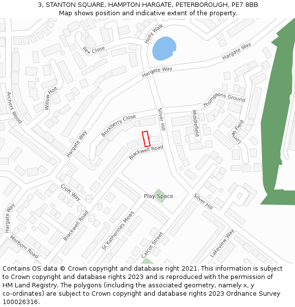 3, STANTON SQUARE, HAMPTON HARGATE, PETERBOROUGH, PE7 8BB: Location map and indicative extent of plot