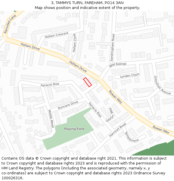 3, TAMMYS TURN, FAREHAM, PO14 3AN: Location map and indicative extent of plot