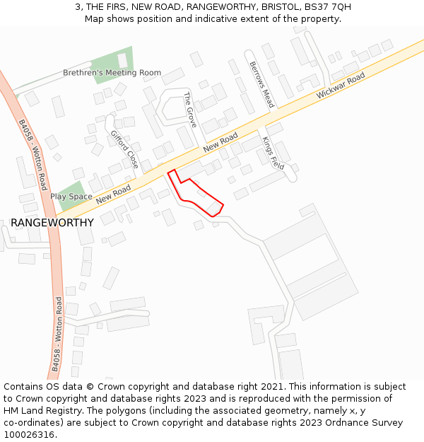 3, THE FIRS, NEW ROAD, RANGEWORTHY, BRISTOL, BS37 7QH: Location map and indicative extent of plot