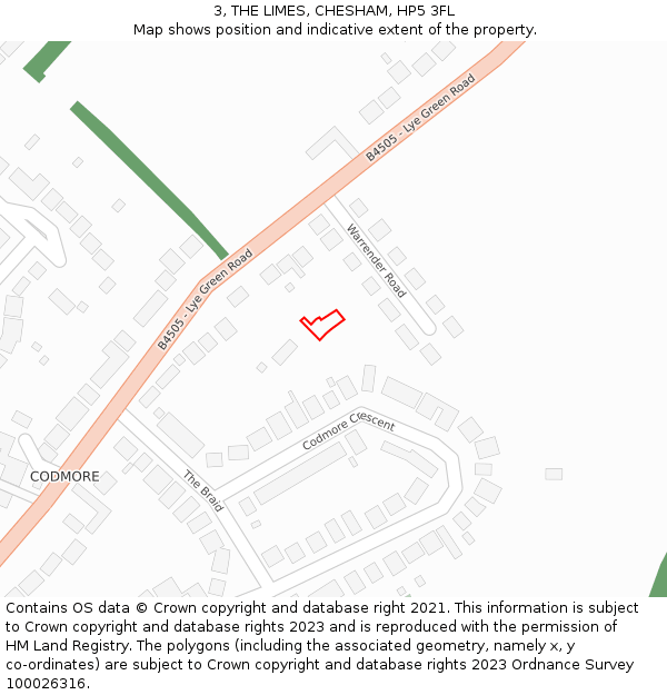 3, THE LIMES, CHESHAM, HP5 3FL: Location map and indicative extent of plot