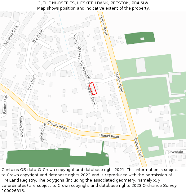 3, THE NURSERIES, HESKETH BANK, PRESTON, PR4 6LW: Location map and indicative extent of plot