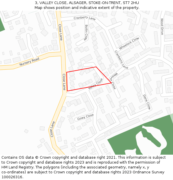 3, VALLEY CLOSE, ALSAGER, STOKE-ON-TRENT, ST7 2HU: Location map and indicative extent of plot