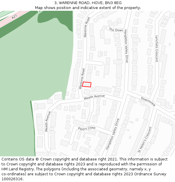 3, WARENNE ROAD, HOVE, BN3 8EG: Location map and indicative extent of plot