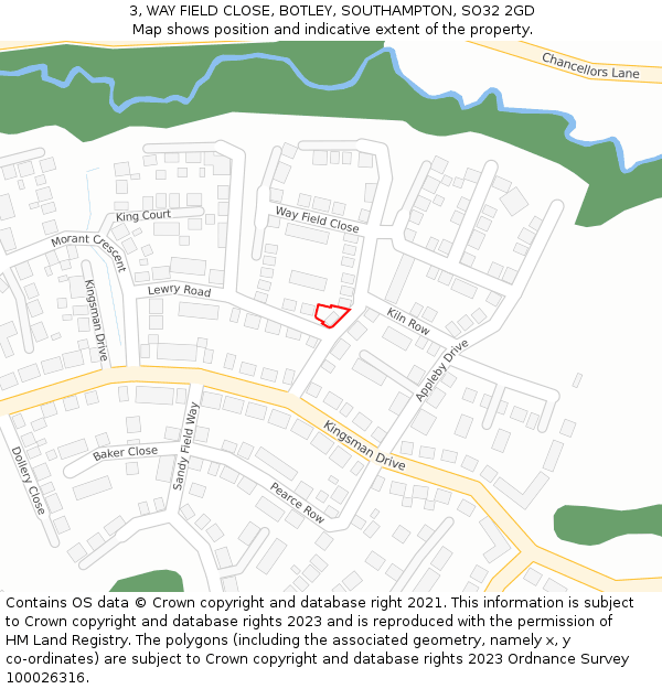 3, WAY FIELD CLOSE, BOTLEY, SOUTHAMPTON, SO32 2GD: Location map and indicative extent of plot