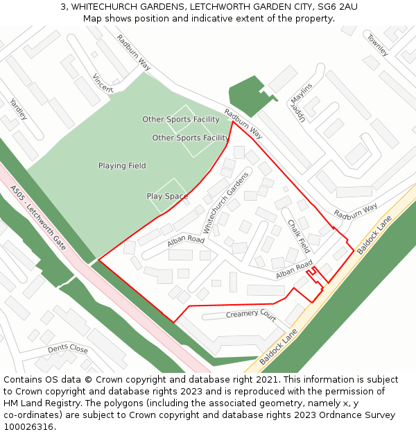 3, WHITECHURCH GARDENS, LETCHWORTH GARDEN CITY, SG6 2AU: Location map and indicative extent of plot