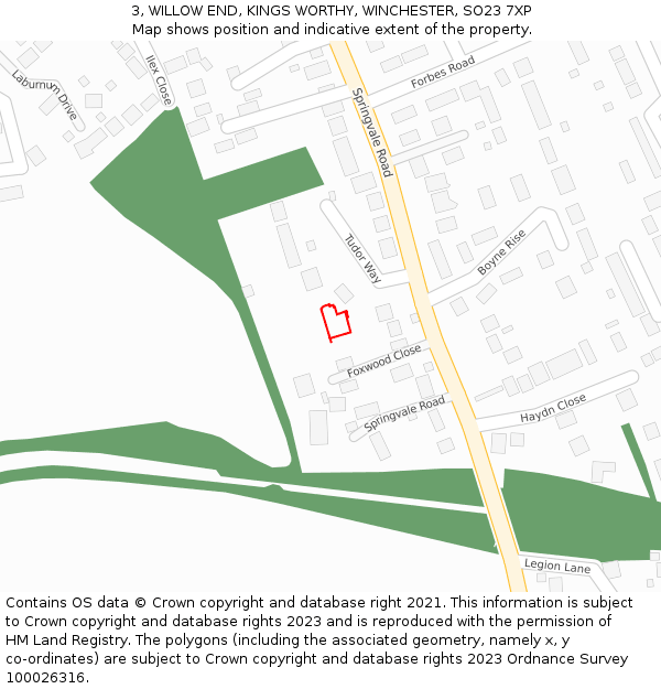 3, WILLOW END, KINGS WORTHY, WINCHESTER, SO23 7XP: Location map and indicative extent of plot