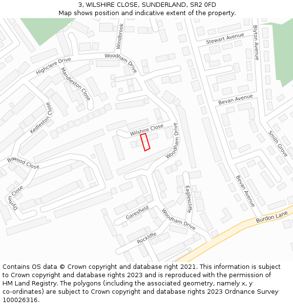 3, WILSHIRE CLOSE, SUNDERLAND, SR2 0FD: Location map and indicative extent of plot