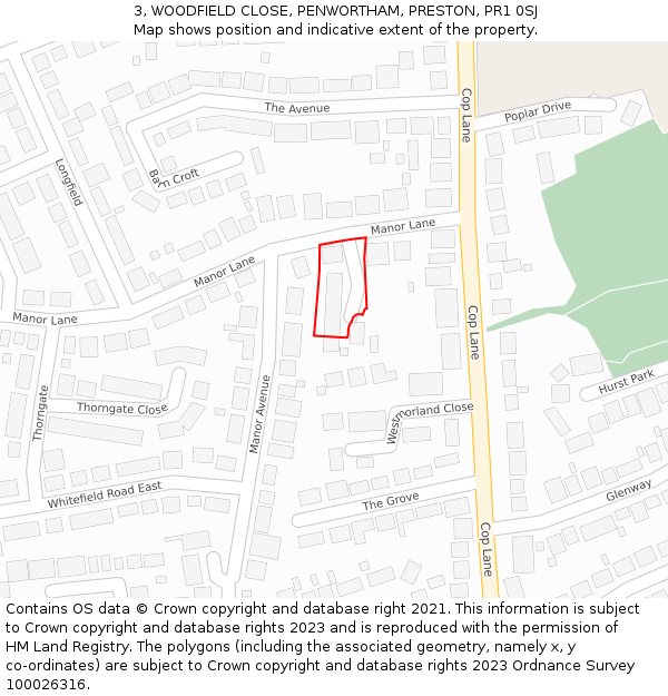 3, WOODFIELD CLOSE, PENWORTHAM, PRESTON, PR1 0SJ: Location map and indicative extent of plot