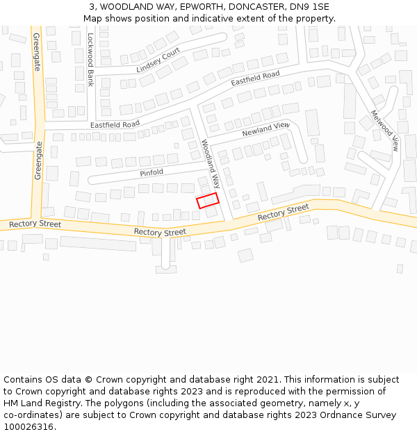 3, WOODLAND WAY, EPWORTH, DONCASTER, DN9 1SE: Location map and indicative extent of plot