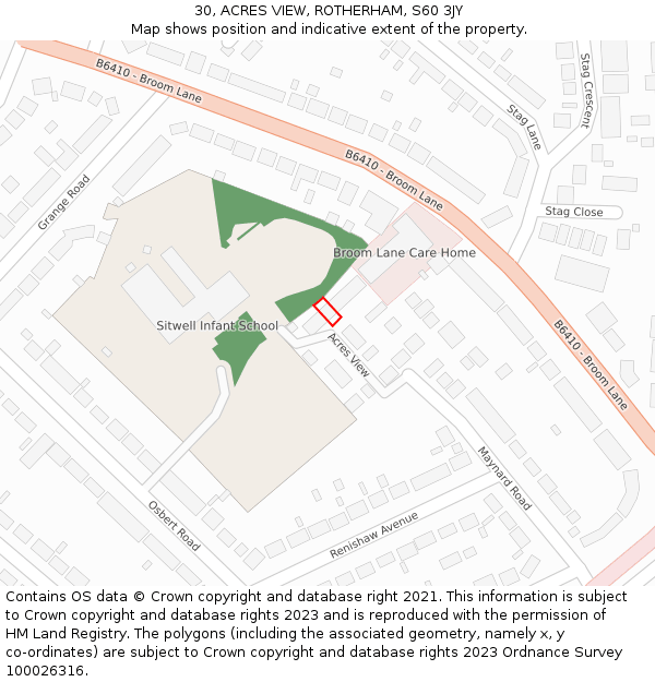 30, ACRES VIEW, ROTHERHAM, S60 3JY: Location map and indicative extent of plot