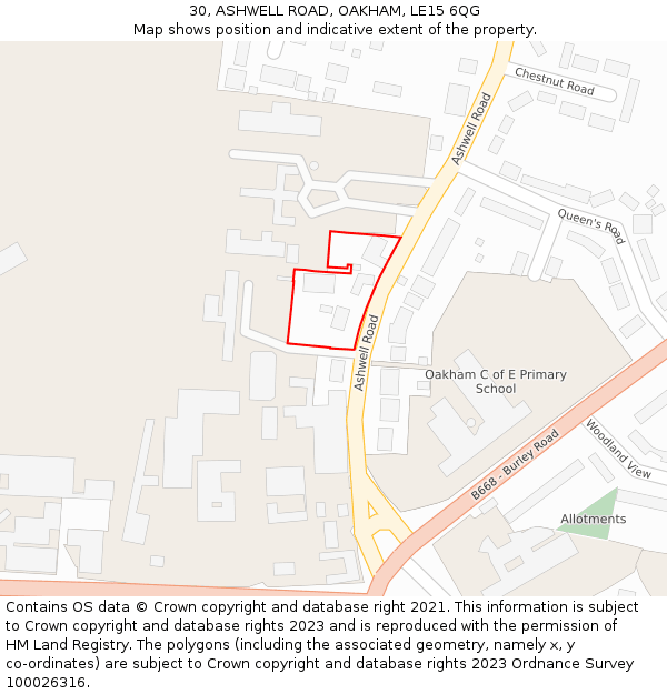 30, ASHWELL ROAD, OAKHAM, LE15 6QG: Location map and indicative extent of plot