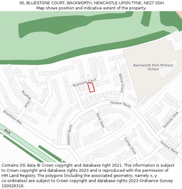 30, BLUESTONE COURT, BACKWORTH, NEWCASTLE UPON TYNE, NE27 0GH: Location map and indicative extent of plot