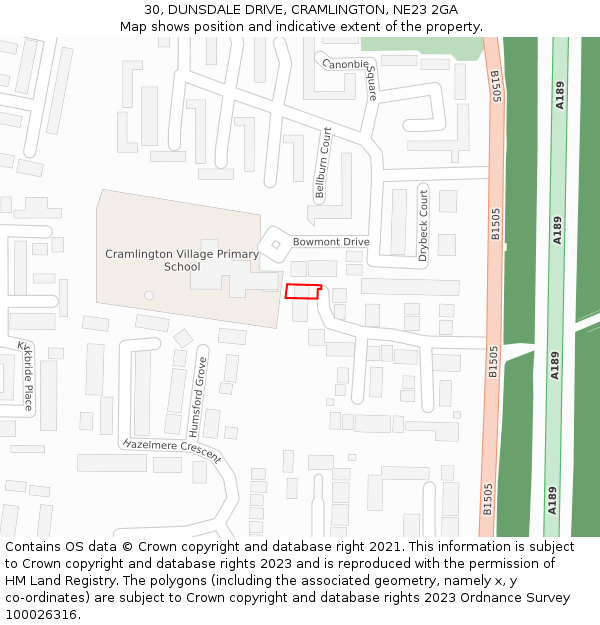 30, DUNSDALE DRIVE, CRAMLINGTON, NE23 2GA: Location map and indicative extent of plot