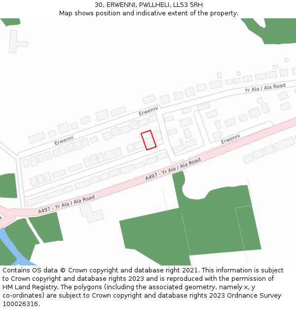 30, ERWENNI, PWLLHELI, LL53 5RH: Location map and indicative extent of plot