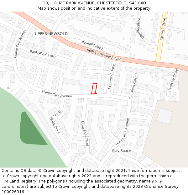 30, HOLME PARK AVENUE, CHESTERFIELD, S41 8XB: Location map and indicative extent of plot