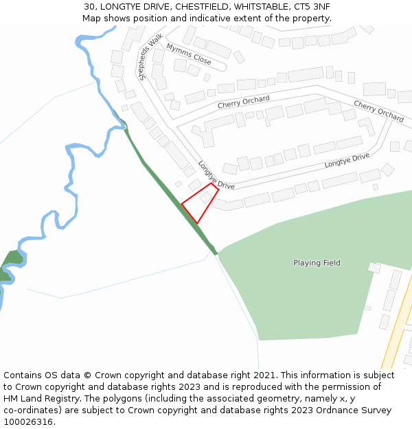 30, LONGTYE DRIVE, CHESTFIELD, WHITSTABLE, CT5 3NF: Location map and indicative extent of plot