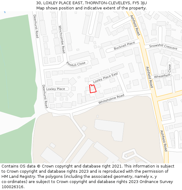 30, LOXLEY PLACE EAST, THORNTON-CLEVELEYS, FY5 3JU: Location map and indicative extent of plot