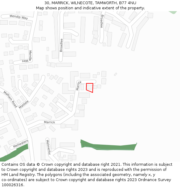 30, MARRICK, WILNECOTE, TAMWORTH, B77 4NU: Location map and indicative extent of plot