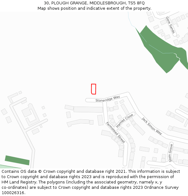 30, PLOUGH GRANGE, MIDDLESBROUGH, TS5 8FQ: Location map and indicative extent of plot