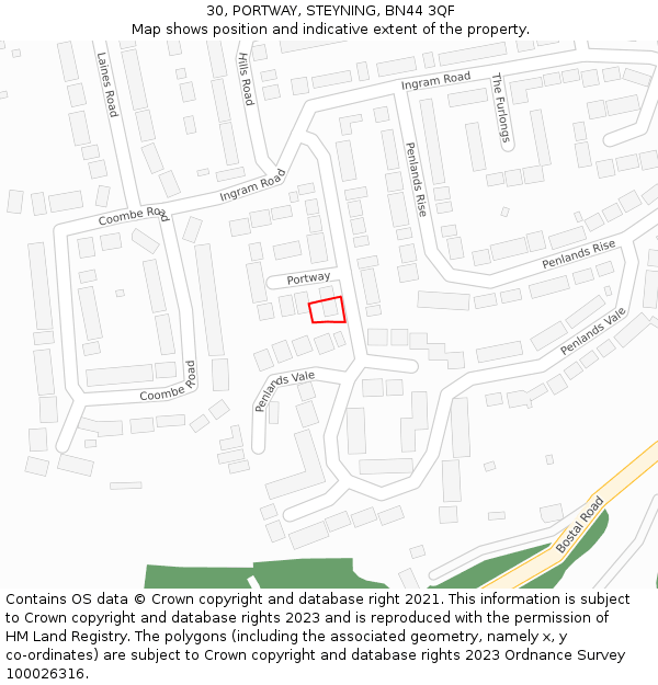 30, PORTWAY, STEYNING, BN44 3QF: Location map and indicative extent of plot