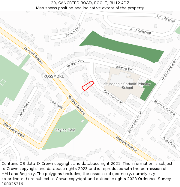 30, SANCREED ROAD, POOLE, BH12 4DZ: Location map and indicative extent of plot