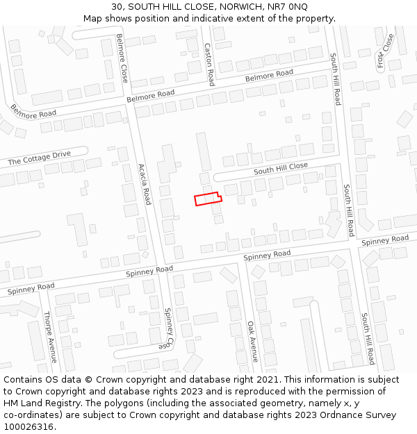 30, SOUTH HILL CLOSE, NORWICH, NR7 0NQ: Location map and indicative extent of plot