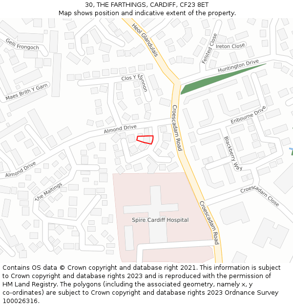 30, THE FARTHINGS, CARDIFF, CF23 8ET: Location map and indicative extent of plot