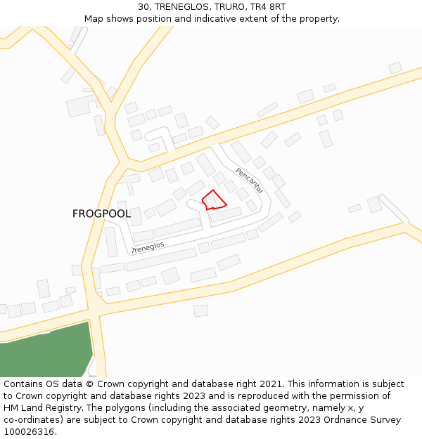 30, TRENEGLOS, TRURO, TR4 8RT: Location map and indicative extent of plot