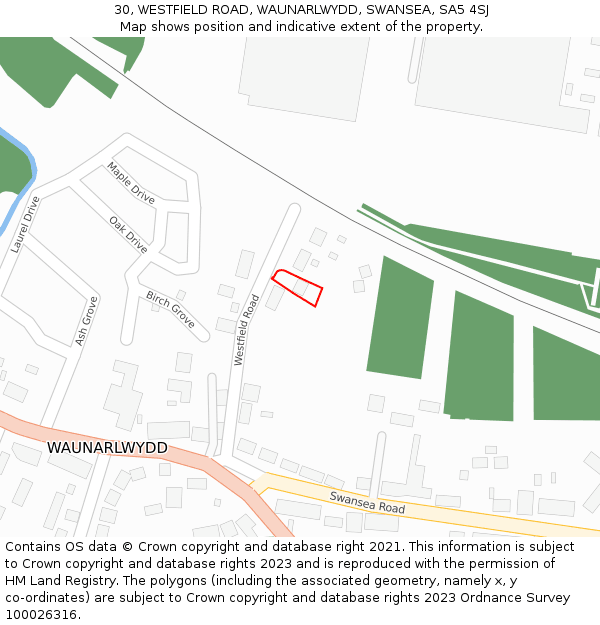 30, WESTFIELD ROAD, WAUNARLWYDD, SWANSEA, SA5 4SJ: Location map and indicative extent of plot